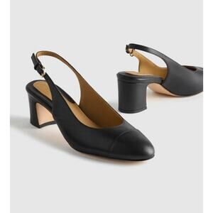 Italian Leather 65mm Cap Toe Slingback Black Size 8.5